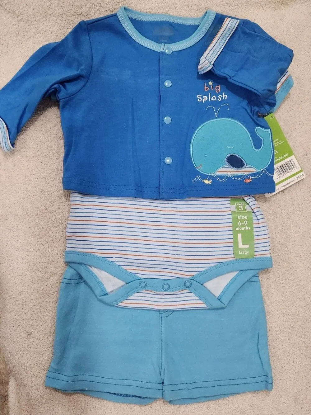 Bon Bebe' - Infant Boys' 3-Pc Blue Whale Onesie Set